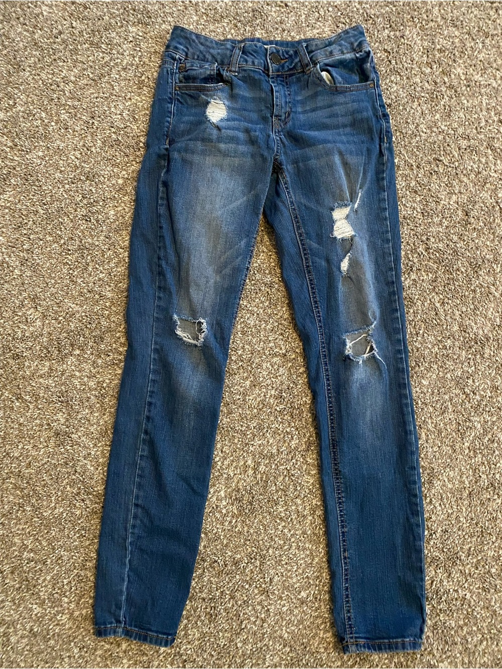 refuge Women's Dark Blue Distressed Straight Leg Jeans